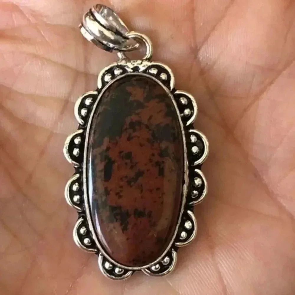 Mahogany Obsidian 925 Sterling Silver Necklace Pendant NWT